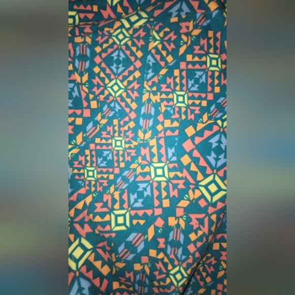 LuLaRoe Tall Curvy TC Leggings blue orange geometric design - Picture 4 of 9